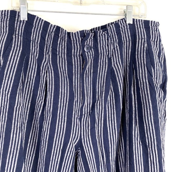 Loft Linen Pant Women's 12 Navy/White Striped High Waist - Picture 3 of 5